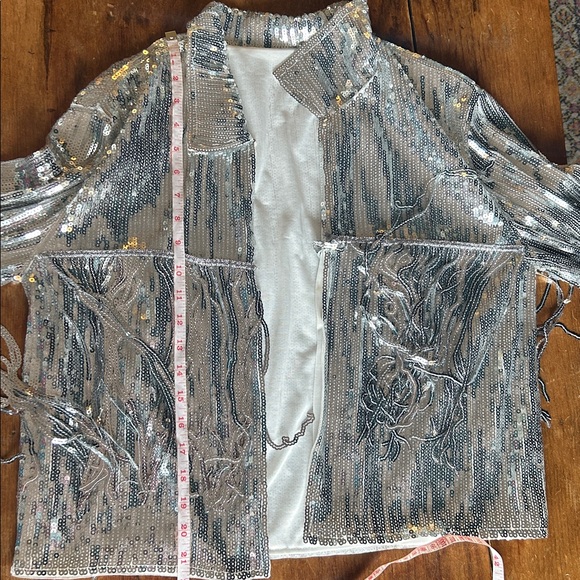 Silver Sequin Fringe Jacket – Cropped Disco / Festival Statement Piece - Picture 5 of 12